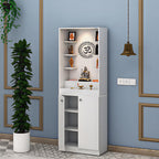 Luxurious White Finish Wooden Floor Temple with Om LED Back Panel & Spacious Drawer Storage Cabinet for Home & Office