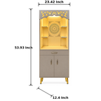 Modern Home Mandir With Storage Cabinet And Decorative Back Panel