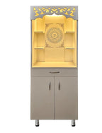 Modern Home Mandir With Storage Cabinet And Decorative Back Panel