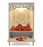 Compact Home Mandir With Om Back Panel And Platform Storage