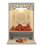 Compact Home Mandir With Om Back Panel And Platform Storage