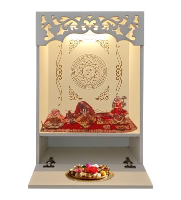 Compact Home Mandir With Om Back Panel And Platform Storage