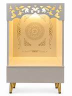 Compact Home Mandir With Om Back Panel And Platform Storage