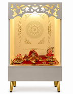 Compact Home Mandir With Om Back Panel And Platform Storage