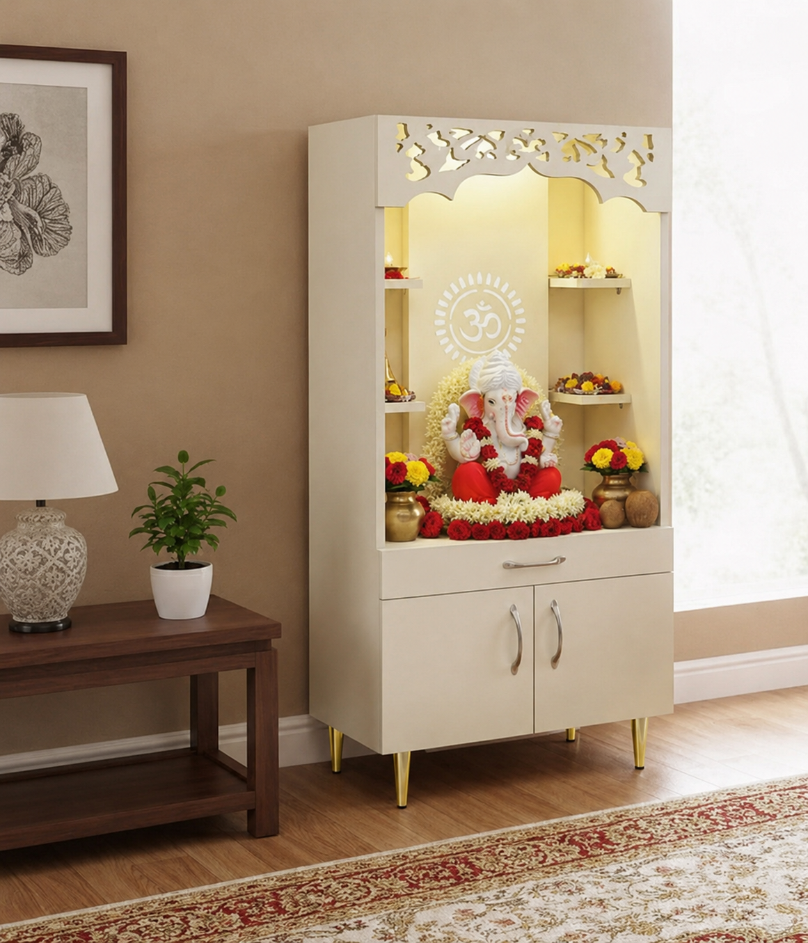 Home Temple Cabinet With Display Shelves And Storage Base