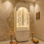 Elegant Wooden Home Mandir With Drawer And Bottom Cabinet