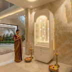 Elegant Wooden Home Mandir With Drawer And Bottom Cabinet