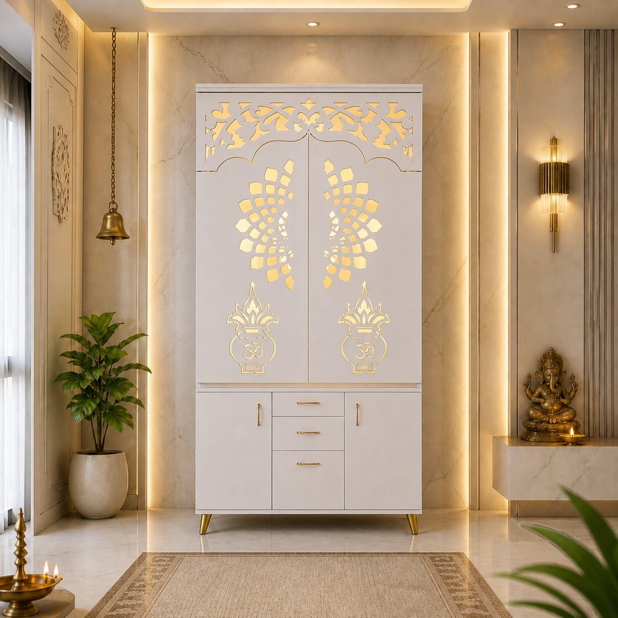 Decorative Wooden Temple With Doors Shelves And Storage Base