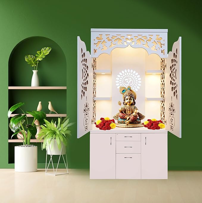 Decorative Wooden Temple With Doors Shelves And Storage Base