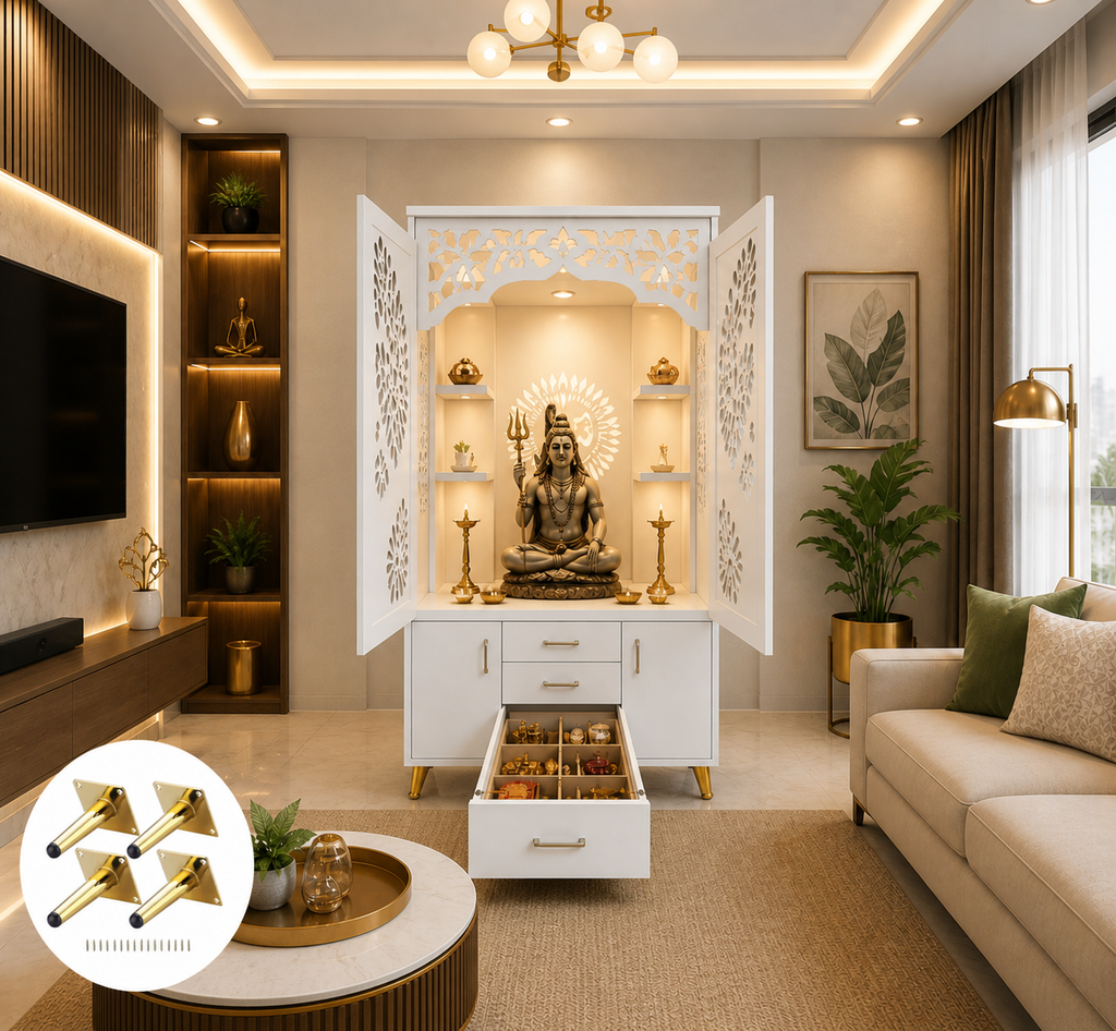 Decorative Wooden Temple With Doors Shelves And Storage Base