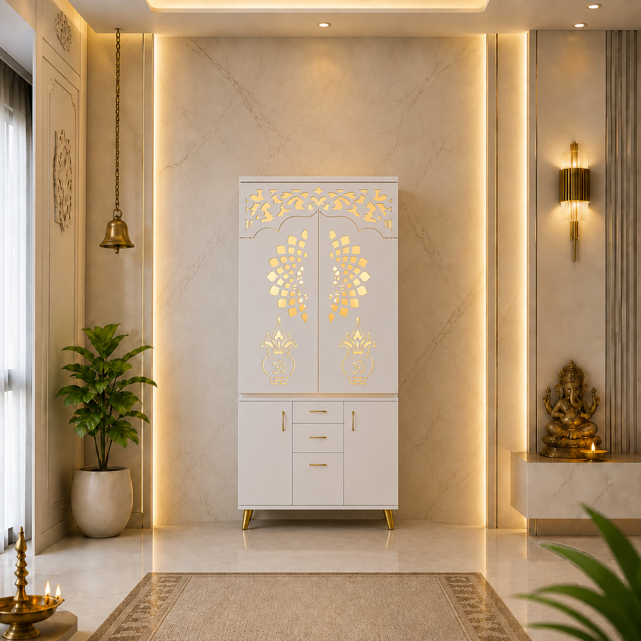 Decorative Wooden Temple With Doors Shelves And Storage Base