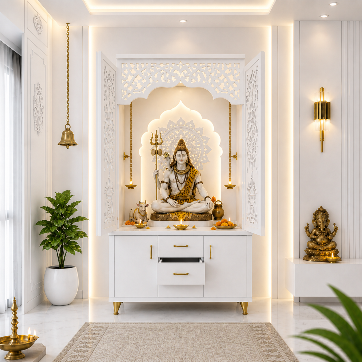 Decorative Wooden Temple With Doors Shelves And Storage Base