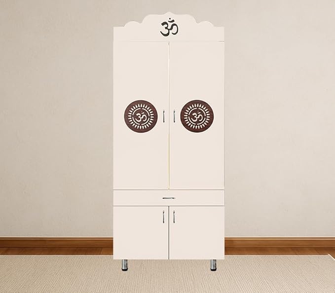 Contemporary Floor-Standing Puja Cabinet with Om Cutouts