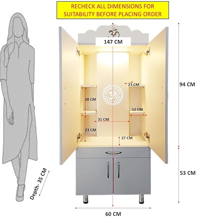 Contemporary Floor-Standing Puja Cabinet with Om Cutouts