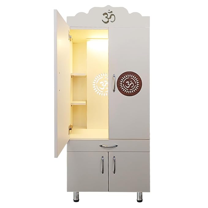 Contemporary Floor-Standing Puja Cabinet with Om Cutouts