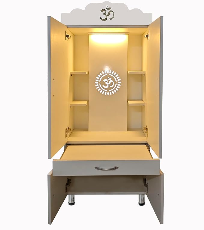 Contemporary Floor-Standing Puja Cabinet with Om Cutouts