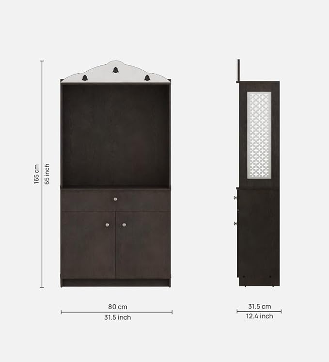 Traditional Floor-Standing Pooja Unit with Storage Cabinets & Drawer