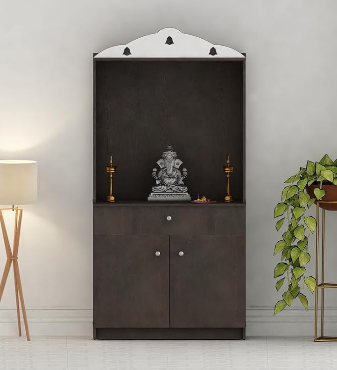 Traditional Floor-Standing Pooja Unit with Storage Cabinets & Drawer