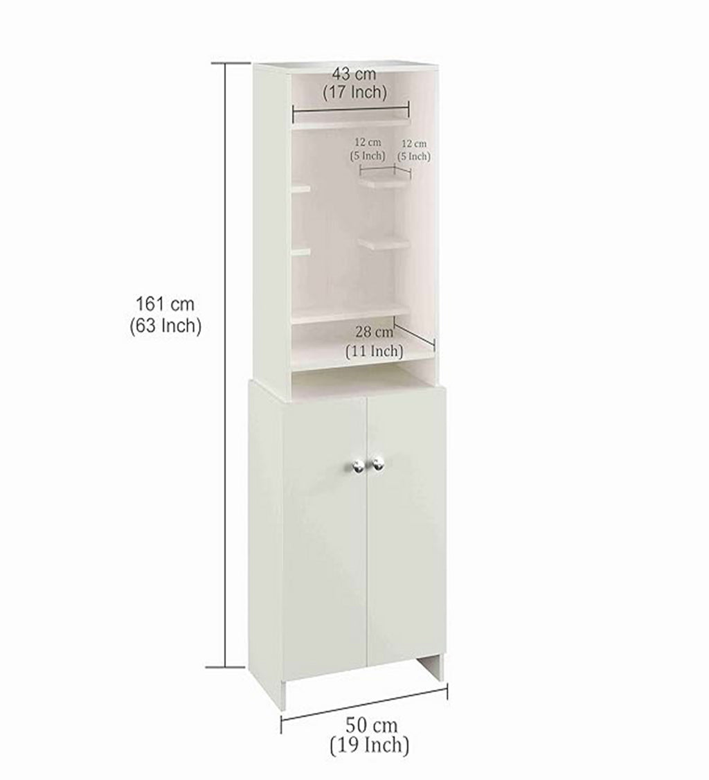 Minimalist White Puja Unit with Vertical Gallery for Frames and Idols
