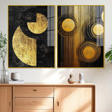 Abstract Golden Textured Line Art Acrylic Floating Wall Painting Set Of 2 - Decor Smart