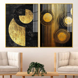 Abstract Golden Textured Line Art Acrylic Floating Wall Painting Set Of 2 - Decor Smart