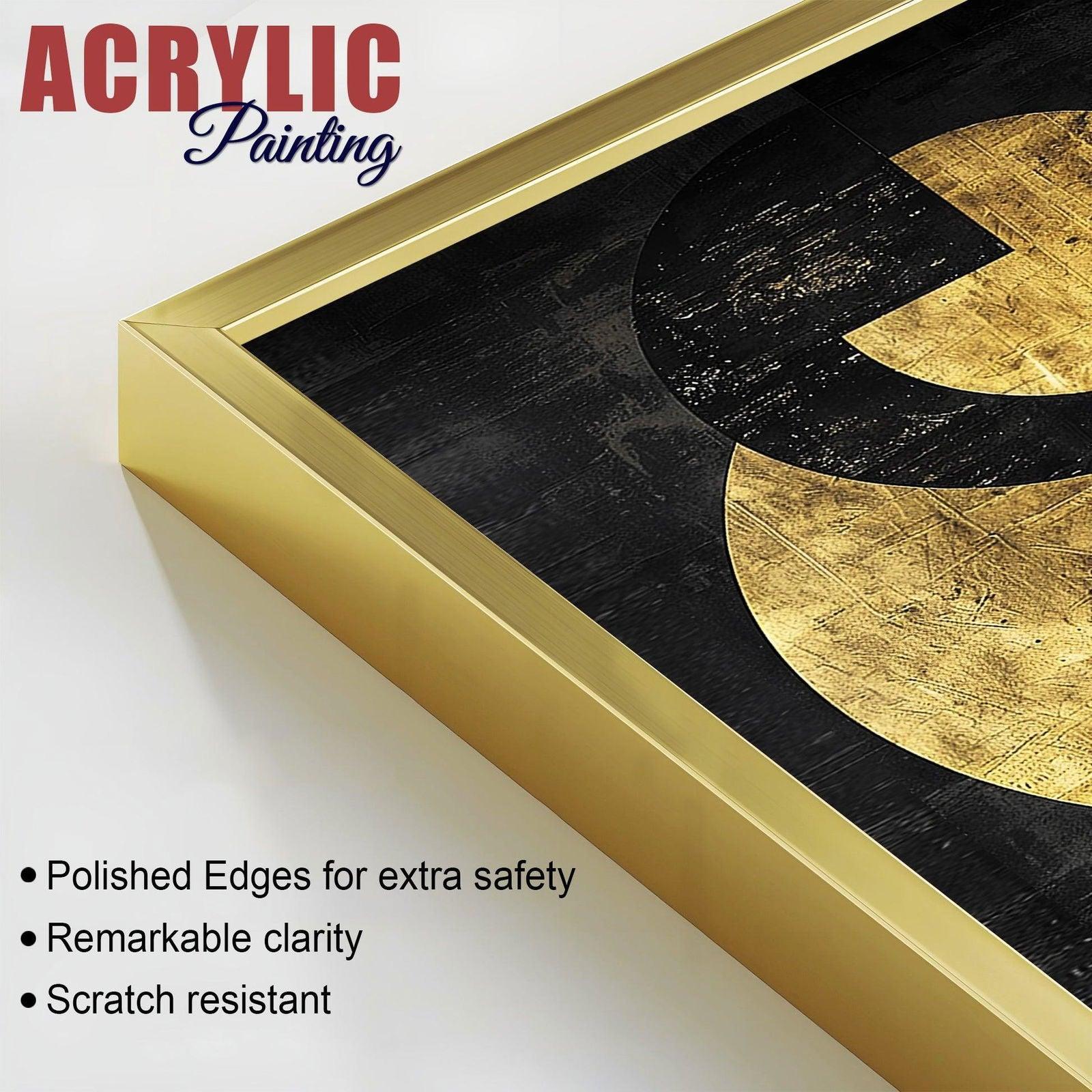 Abstract Golden Textured Line Art Acrylic Floating Wall Painting Set Of 2 - Decor Smart