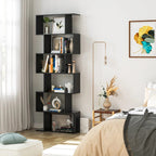 Modern Black S Shaped 6 Tier Geometric Bookcase Open Display Bookcase
