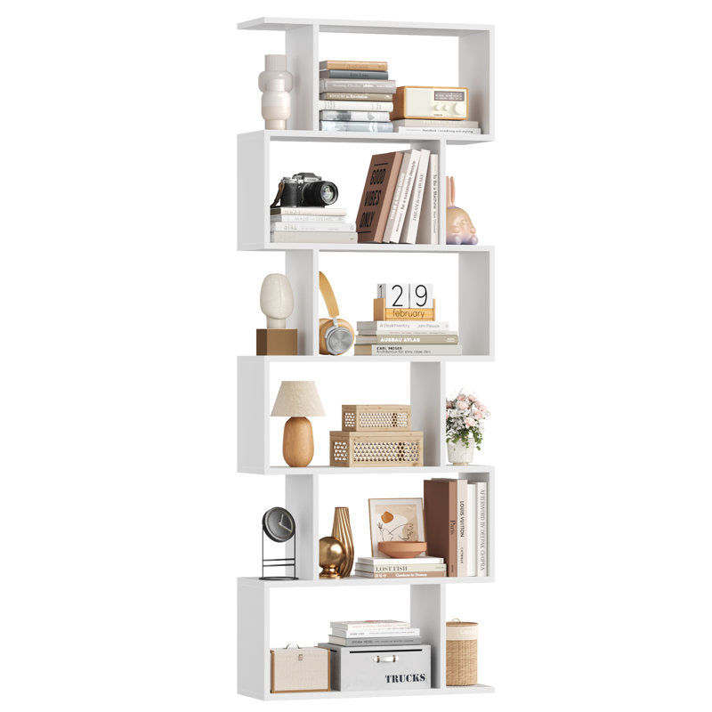 Modern White S Shaped 6 Tier Geometric Bookcase Open Display Bookcase