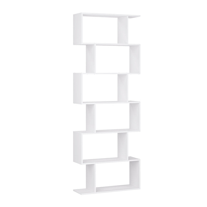 Modern White S Shaped 6 Tier Geometric Bookcase Open Display Bookcase