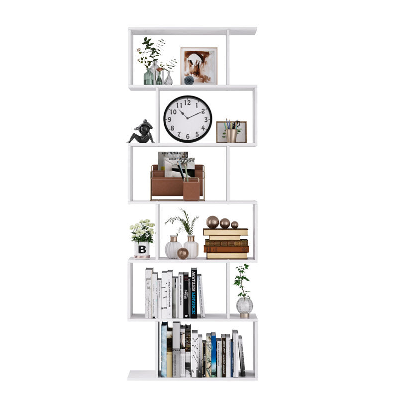 Modern White S Shaped 6 Tier Geometric Bookcase Open Display Bookcase
