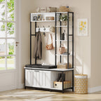 Modern Entryway Hall Tree With Bench Coat Rack and Storage Shelves