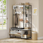 Modern Entryway Hall Tree With Bench Coat Rack and Storage Shelves