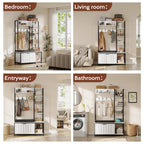 Modern Entryway Hall Tree With Bench Coat Rack and Storage Shelves