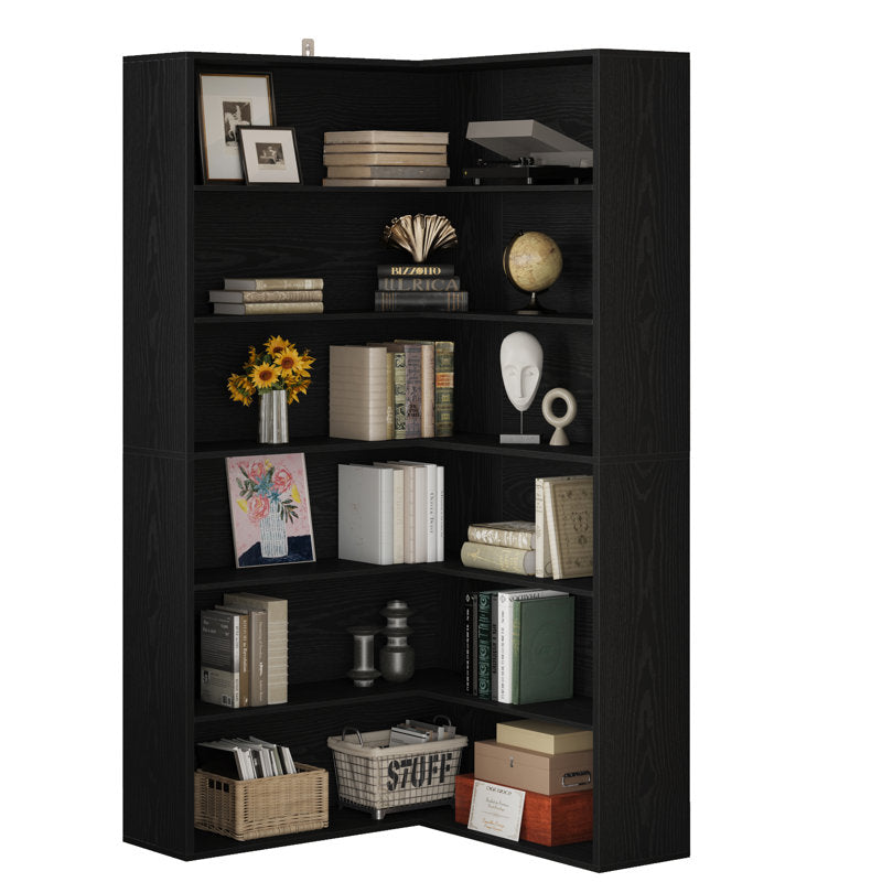 Black Corner Bookcase 5 Tier Space Saving Storage Shelf