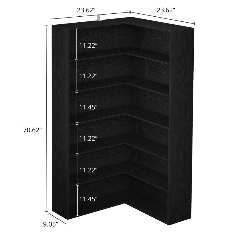 Black Corner Bookcase 5 Tier Space Saving Storage Shelf