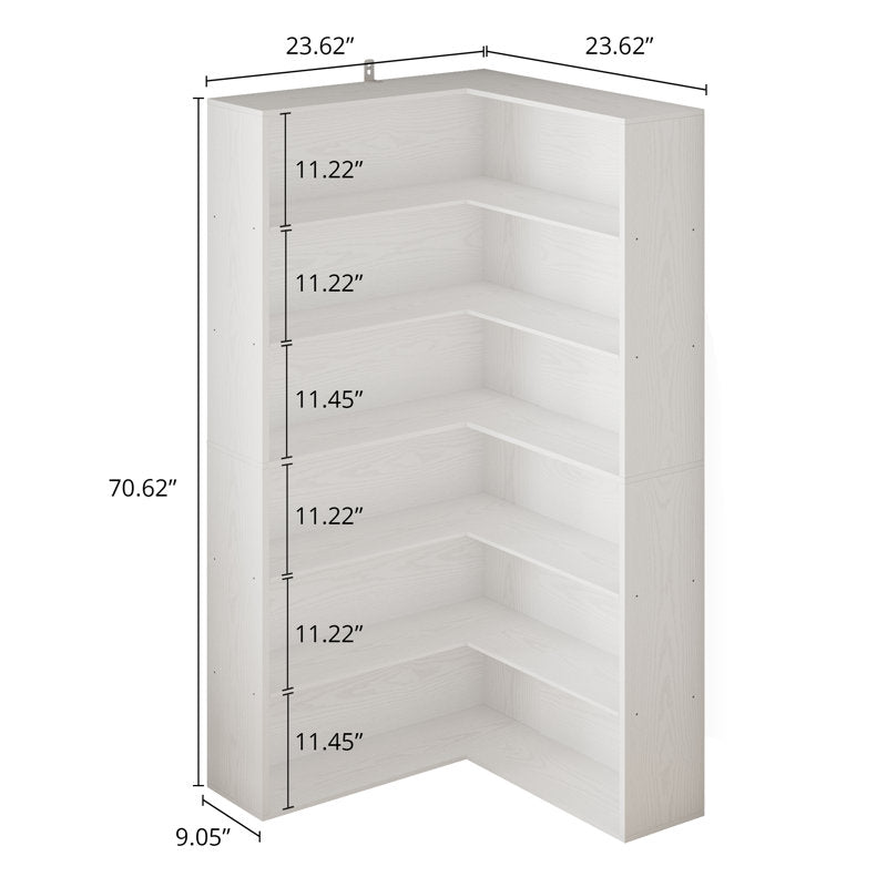 White Corner Bookcase 5 Tier Space Saving Storage Shelf