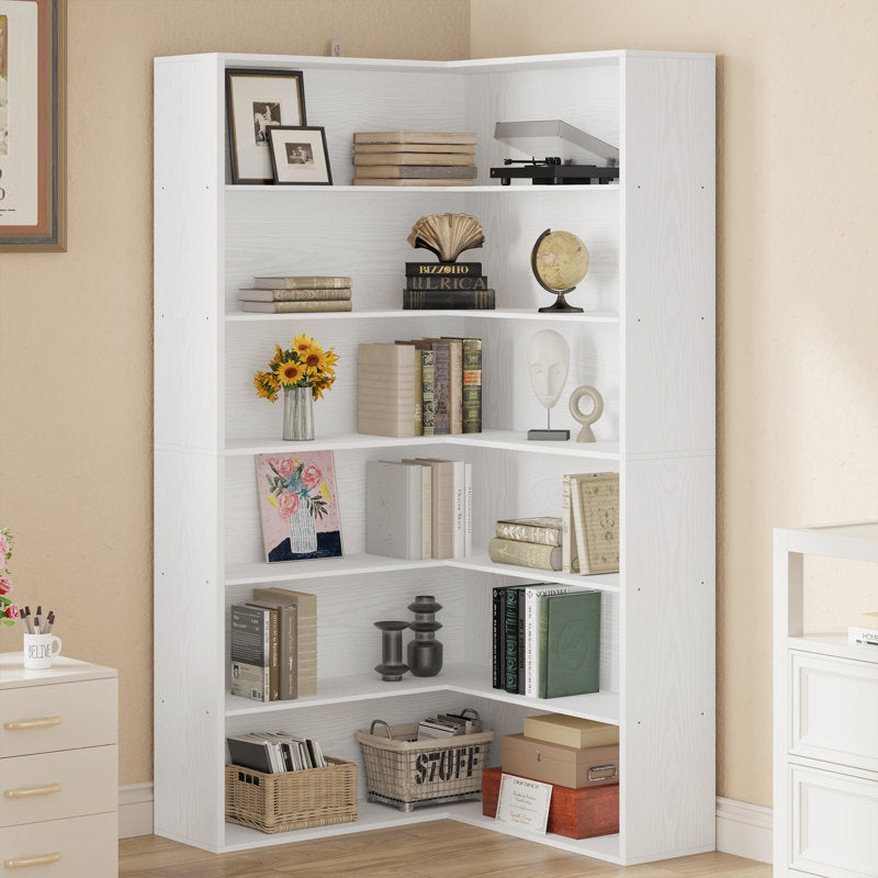 White Corner Bookcase 5 Tier Space Saving Storage Shelf