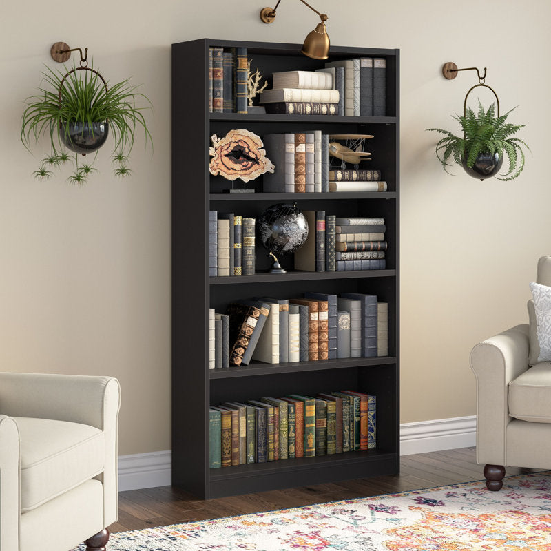Modern Black 5 Tier Bookshelf Tall Open Storage Bookcase