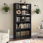 Modern Black 5 Tier Bookshelf Tall Open Storage Bookcase