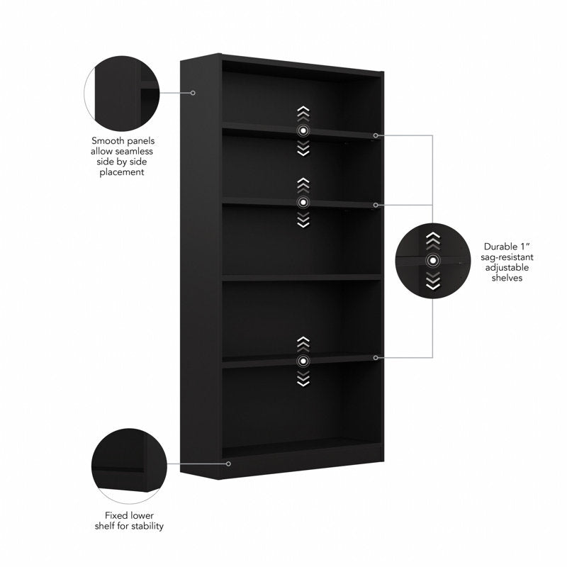 Modern Black 5 Tier Bookshelf Tall Open Storage Bookcase