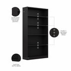 Modern Black 5 Tier Bookshelf Tall Open Storage Bookcase
