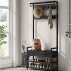 Contemporary Black Hall Tree Entryway Organizer With Shoe Rack