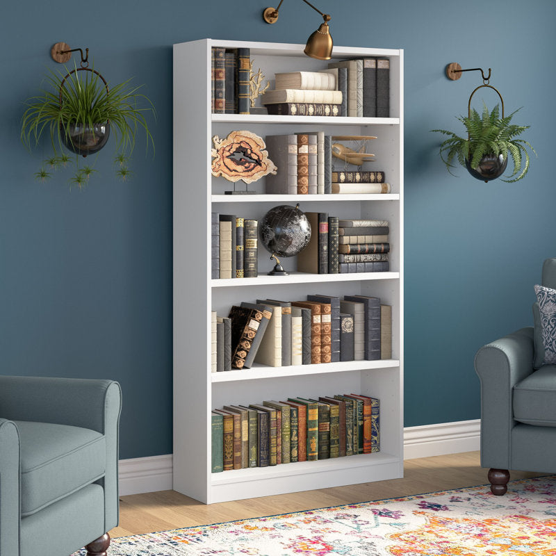 Modern White 5 Tier Bookshelf Tall Open Storage Bookcase