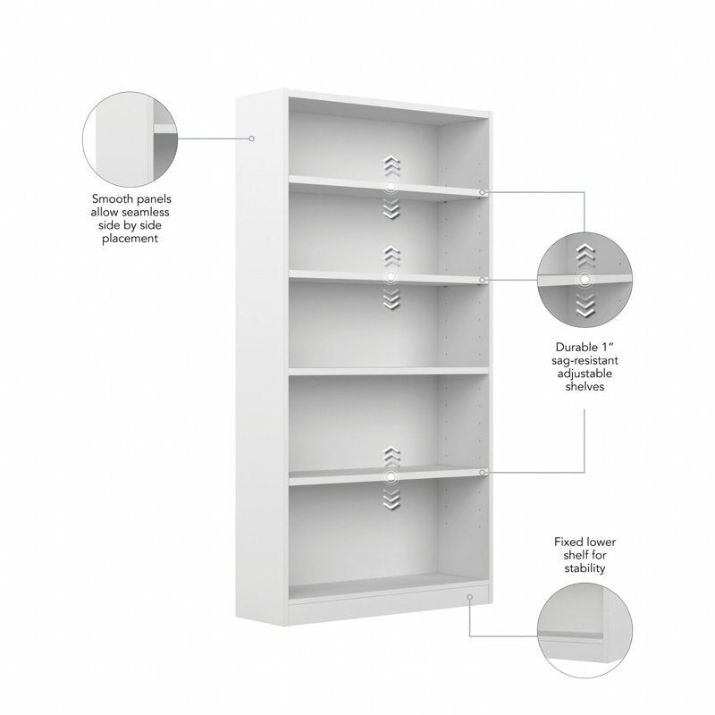 Modern White 5 Tier Bookshelf Tall Open Storage Bookcase