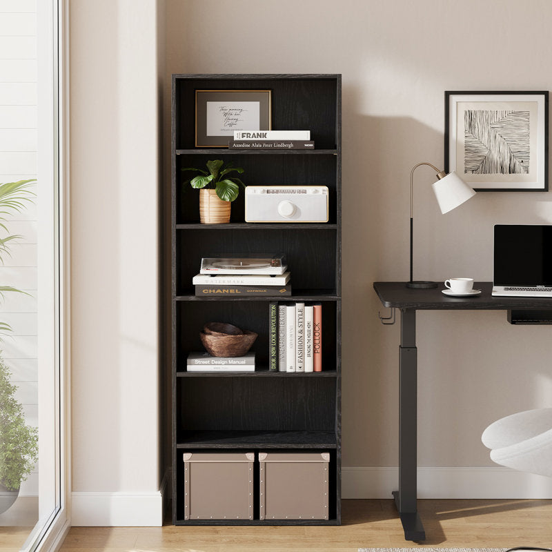 Modern Black 6 Tier Bookshelf Tall Open Storage Bookcase