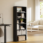 Modern Black 6 Tier Bookshelf Tall Open Storage Bookcase