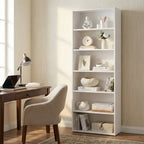 Modern White 6 Tier Bookshelf Tall Open Storage Bookcase