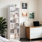 Modern White 6 Tier Bookshelf Tall Open Storage Bookcase