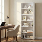 Modern White 6 Tier Bookshelf Tall Open Storage Bookcase
