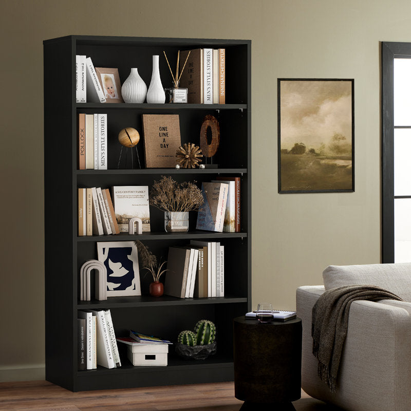 Modern Black 5 Tier Bookshelf Tall Open Storage Bookcase